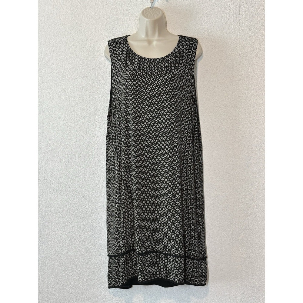 J Jill Wearever Shift Dress Women XL Black Tan Geometric Comfortable Travel